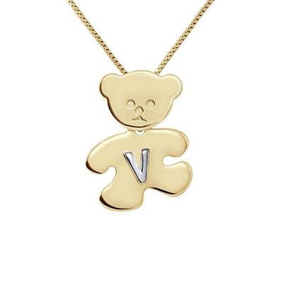 Children's Pendant - LÉA &; ARTHUR - OURSON - Yellow Gold Plated - Letter V 925 Silver - Mixed