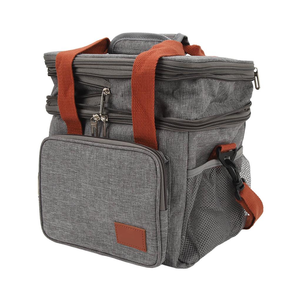 Insulated Lunch Carry Bag Double Layer Large Capacity Leak Proof Oxford Cloth Aluminum Foil with Shoulder Belt Cooler