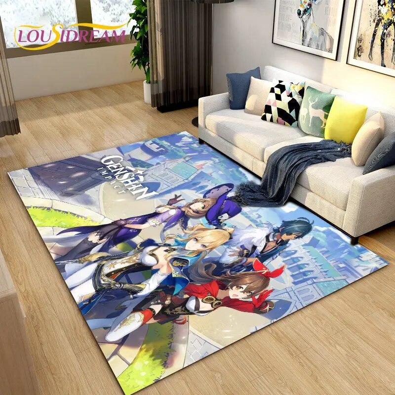 Genshin Impact Game Gamer Cartoon Area Rug,Carpet Rug for Living Room Bedroom Sofa Doormat Decoration, Kids Non-slip Floor Mat