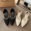 Pleated Pointed Toe Pumps Women Temperament Shallow Mouth Thin Heeled Zapatos Mujer Spring Solid Fashion Pearl Tacones Mujer