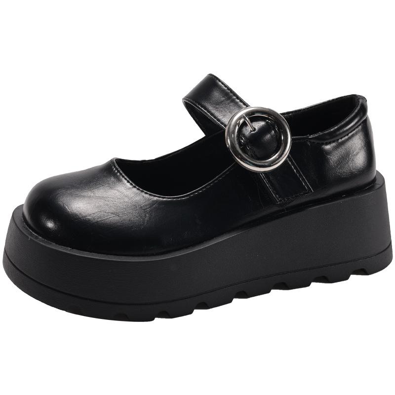 Scarpe basse in pelle nere versatili stile britannico con plateau da donna 2025 nuove autunnali per rialzo gonna suola morbida scarpe Mary Jane