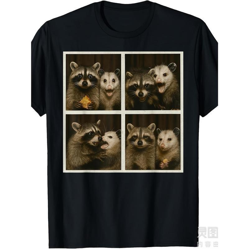 Funny Possum & Raccoon Photobooth Selfie Graphic T-Shirt - Retro Vintage Style S