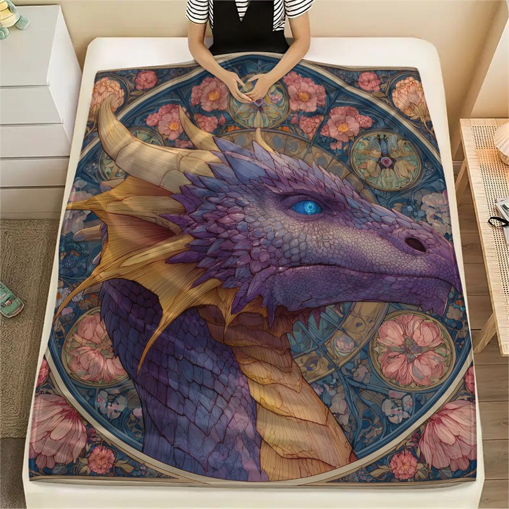 Purple Dragons  Print Flannel Blanket, High quality Comfortable for All Seasons, Home Decor, Warmth and Comfort