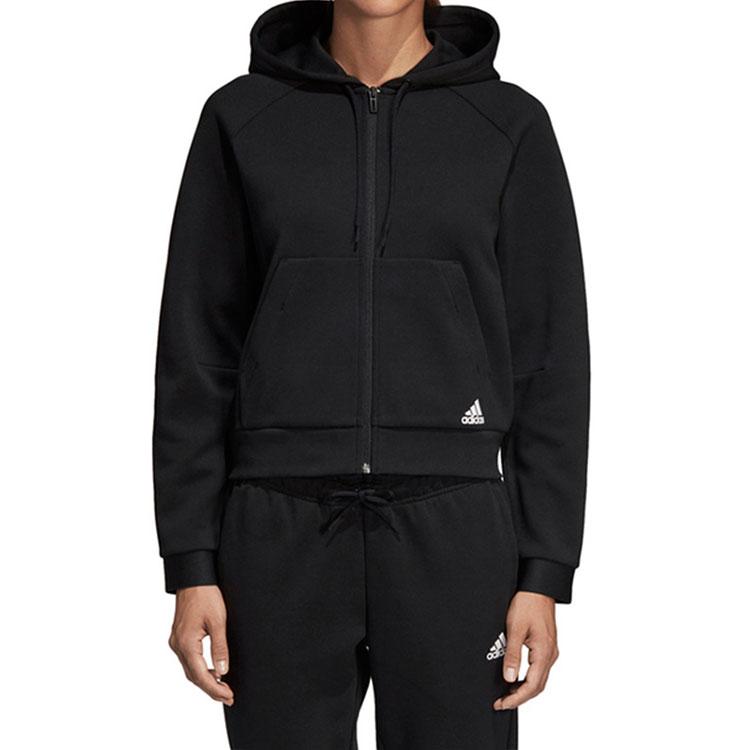 Adidas Sweatshirts Women's Black Hooded Moderate Cardigan DU6570