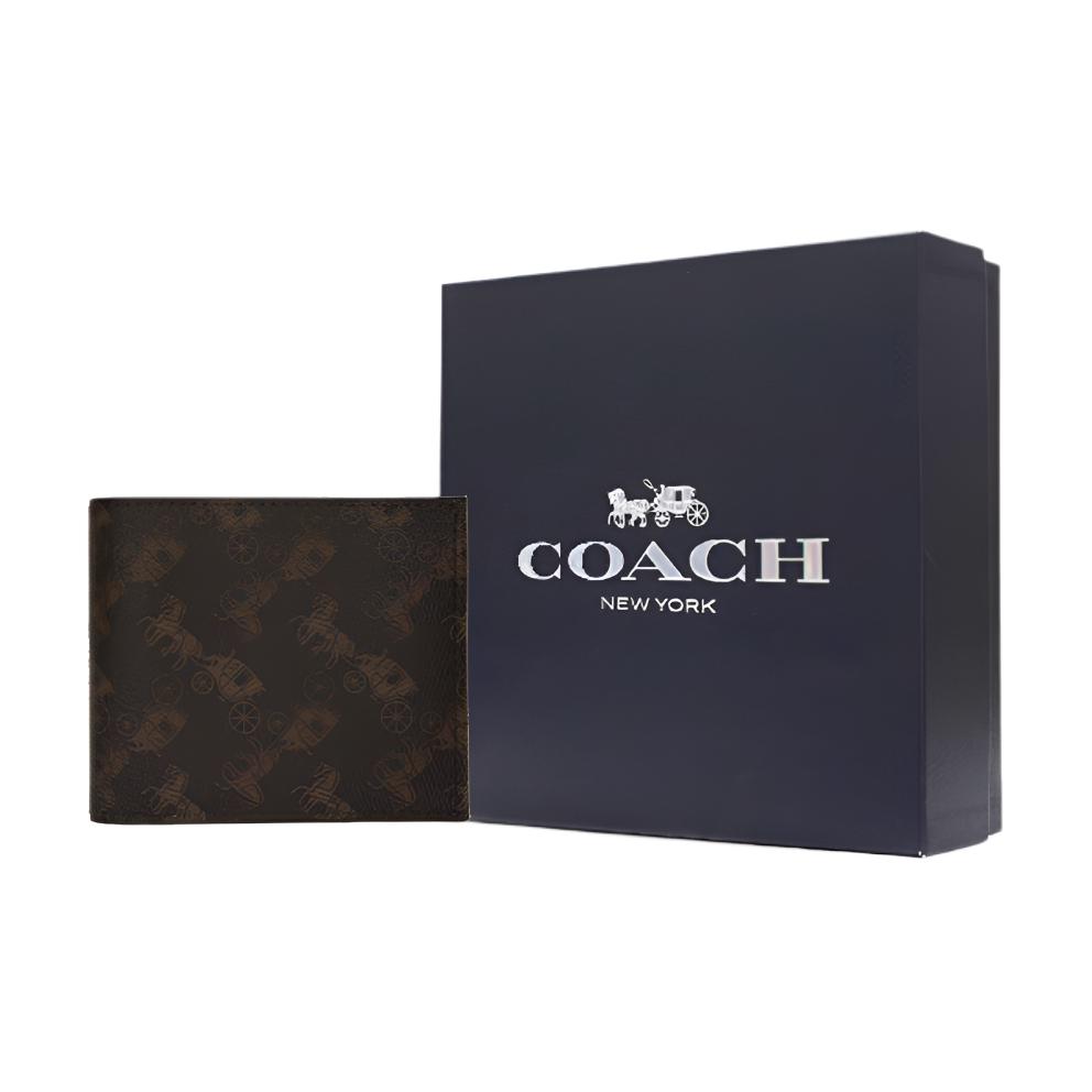 Coach Billfold Wallet Horse And Carriage Double Fold Men Wallet Dark-Brown 4906-A7U