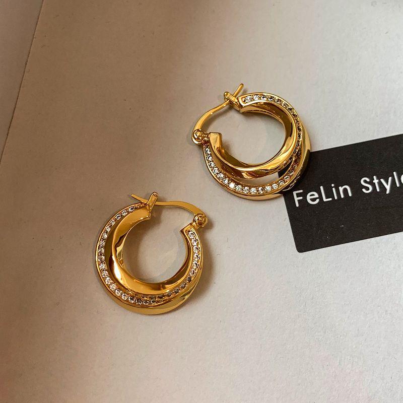 European and American Style Zircon Metal Earrings for Women 2026 Super Trendy Light Luxury High-End Unique Temperament Gold Hoop Earrings