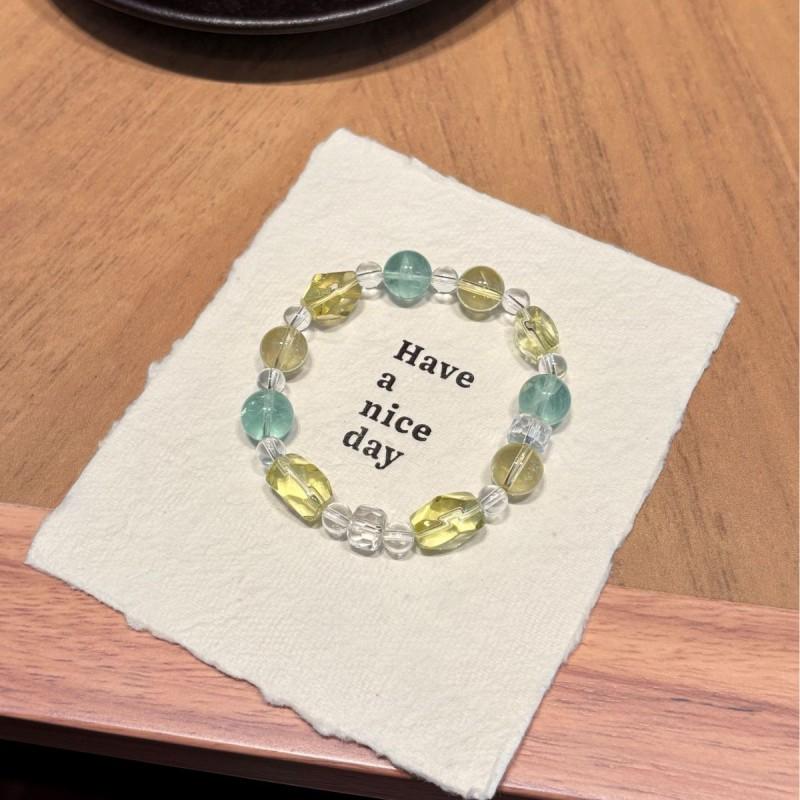 Natural Crystal Bracelet Green Fluorite Lemon Yellow Freeform Bead Women