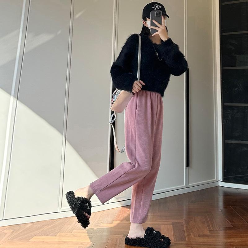 

Corduroy Granny Pants Women s Autumn and Winter Small Fleece Chenier Pants High Waist Skinny Radish Casual Harlan Pants XL