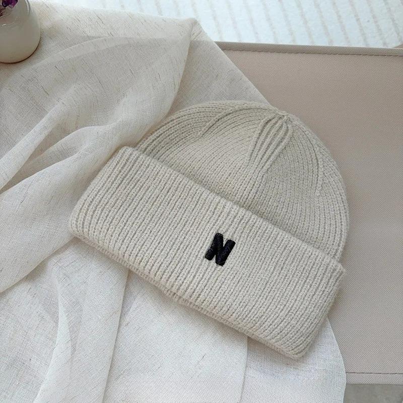 Korean Children's Autumn Winter New N-letter Knitted Hats for Boys Girls Simple Versatile Baby Foreign-style Wool Pullover Hat