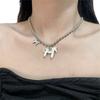 Lustiger versilberter Pferdeanhänger Halskette Legierung Schwarzes Choker Halskette Weißes Hot Pink Emaille Anhänger Halskette Perlen Halskette