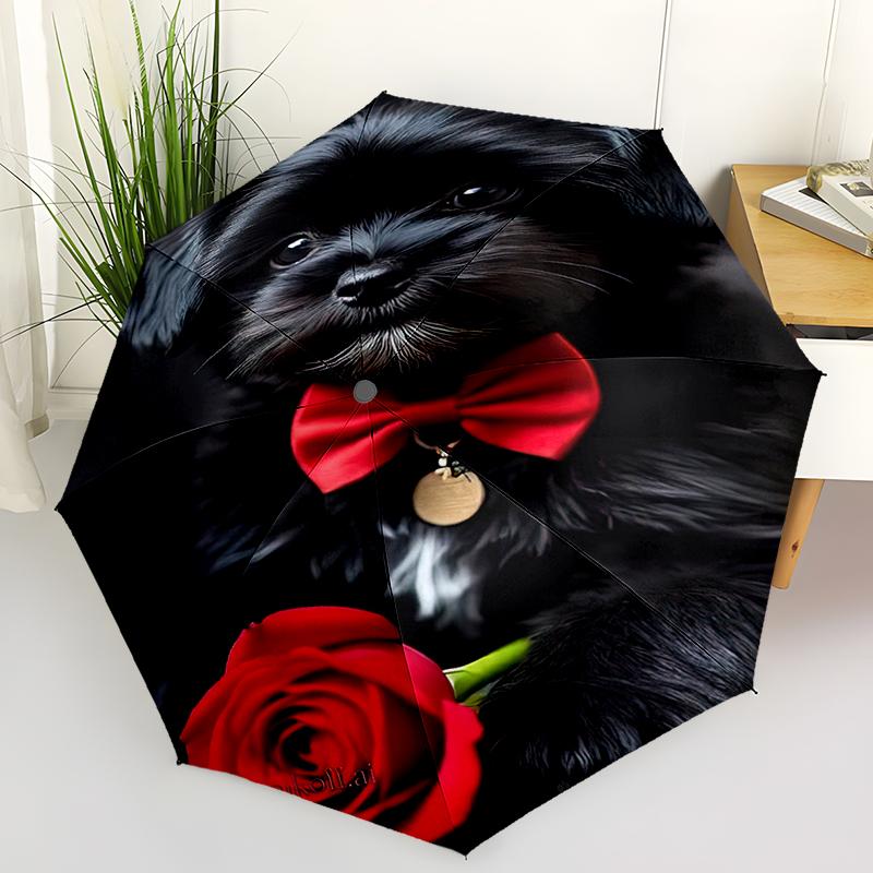 1pc Cute dog pattern Umbrella Portable Folding Umbrella Iron Frame Hole Bone Structure Outdoor Home Umbrella