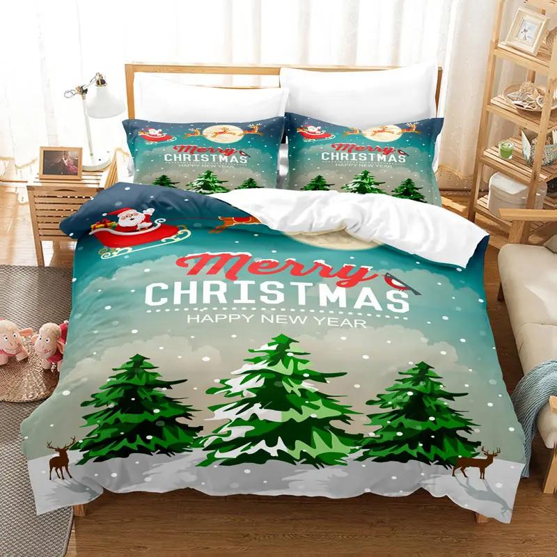 Comforter Cartoon Snowman Santa Claus Christmas Tree Bedding Set Microfiber Twin King Comforter For Boys Girls Gift
