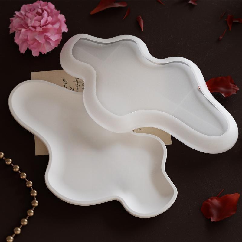 Irregular Cloud Shape Concrete Tray Silicone Molds Large Size Cement Plaster Display Plate Storage Tray Gypsum Decoration Mould