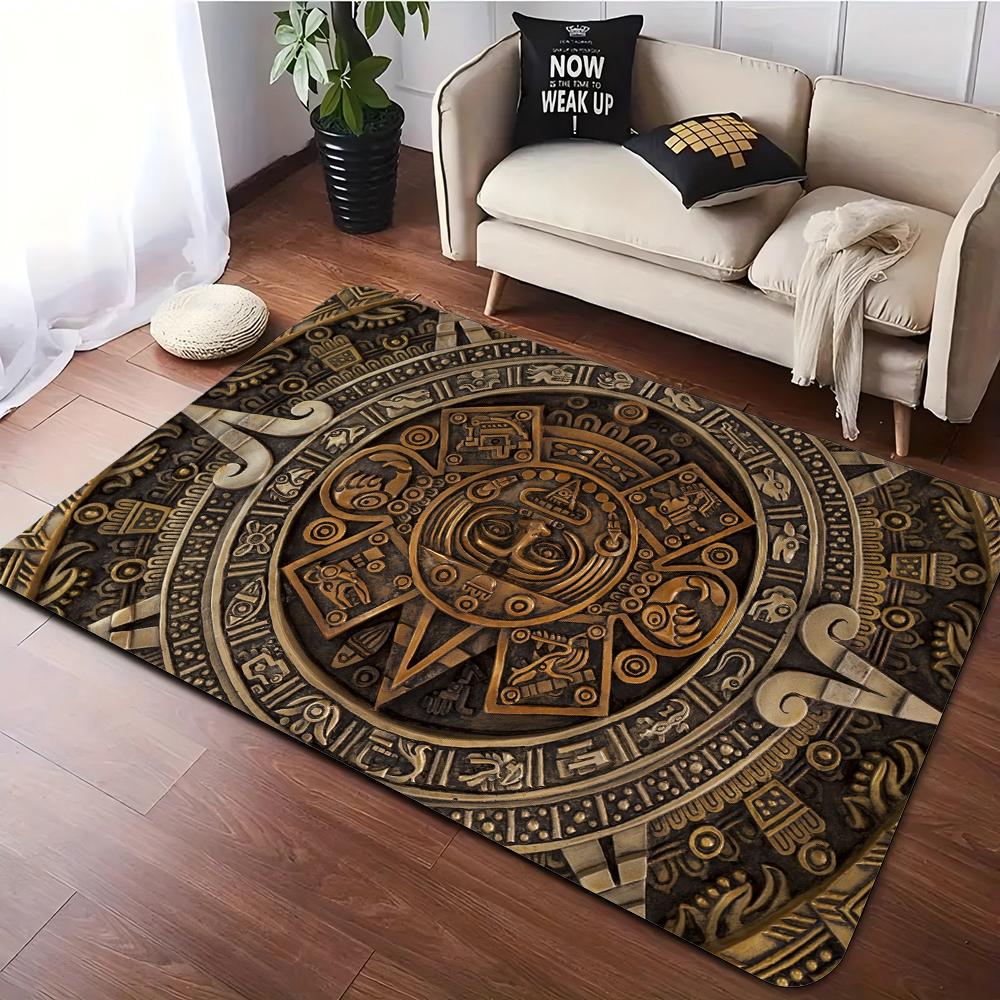 Ancient Aztec Calendar Print Anti-slip Rug Machine Washable for Living Room Kitchen Bedroom Decor Mat