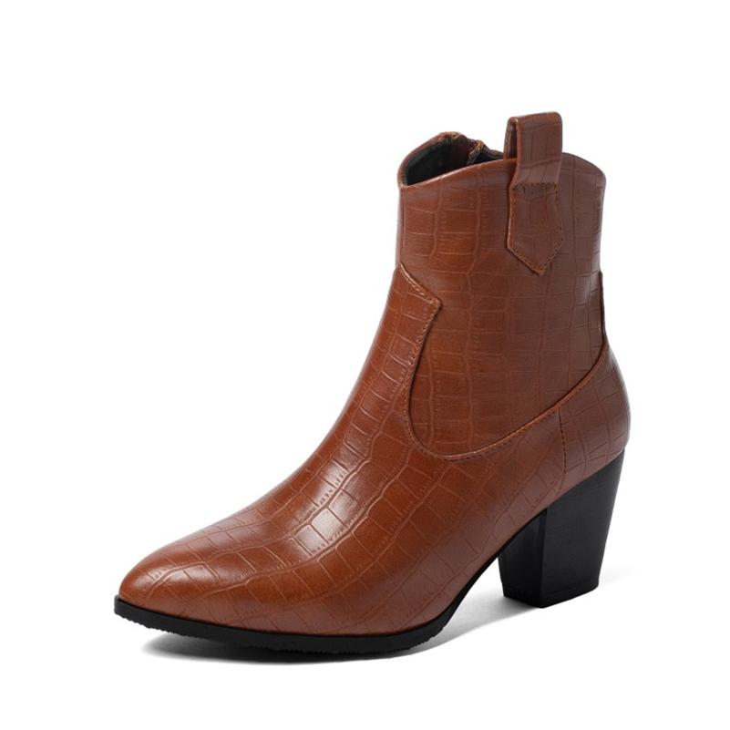 

Женские ковбойские ботильоны с острым носком, на толстом высоком каблуке, на молнии, в западном стиле, короткие ботинки, женская модная обувь, осень-зима 46 39