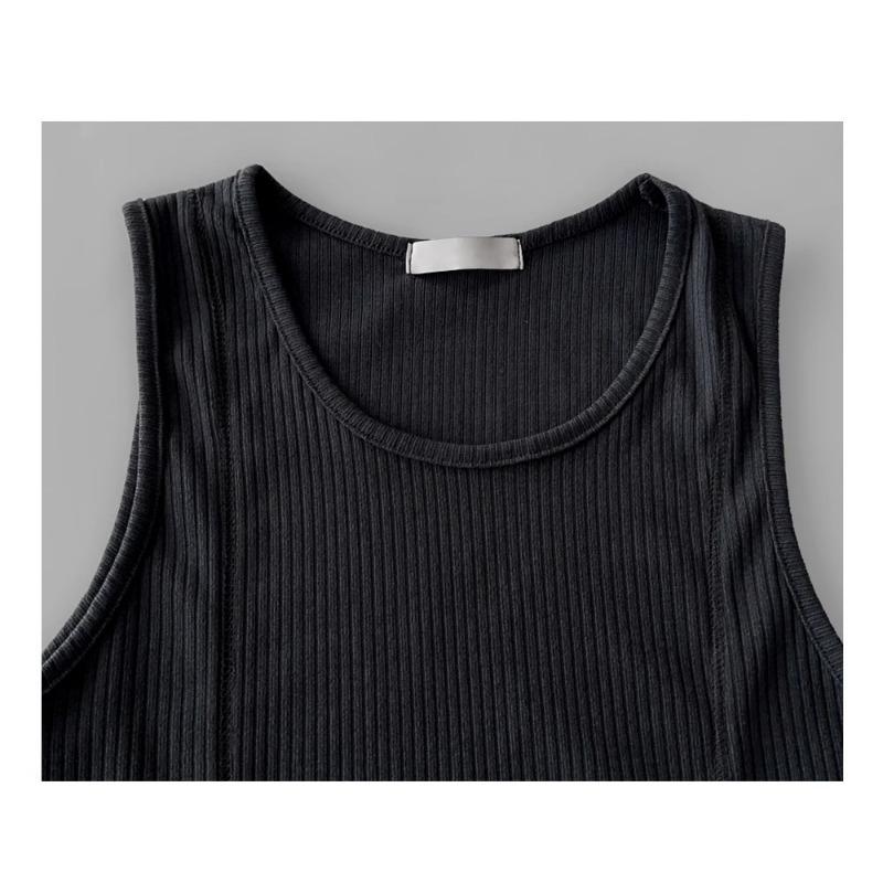 Herren Rippstrick Tanktop Slim Fit Ärmellos Muskelshirt Lässig Einfarbig Rundhalsausschnitt Weste
