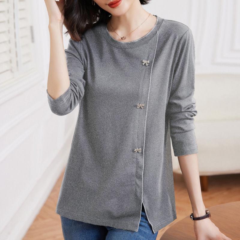 

Весенняя и осенняя базовая рубашка для женщин среднего возраста с длинными рукавами футболка для женщин большого размера для женщин внутренняя одежда 3XL серый