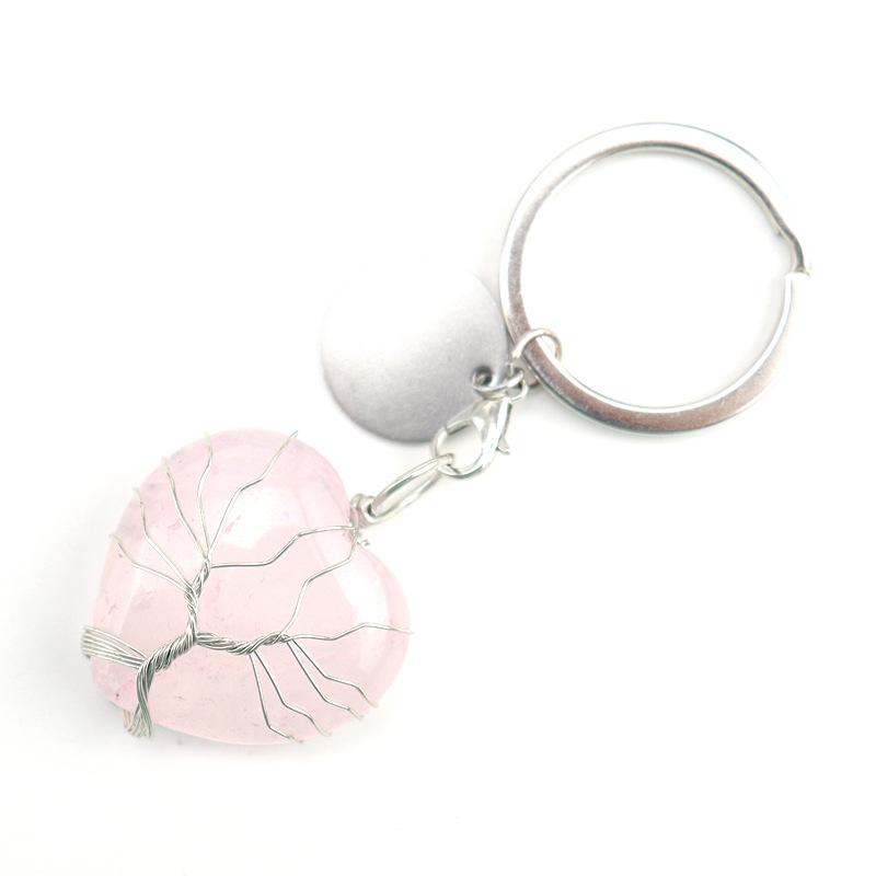 

Natural Stone Crystal Peach Heart Heart Shape Tree Of Life Keychain Keychain Bag Pendant K24 рожевий кварц кольору