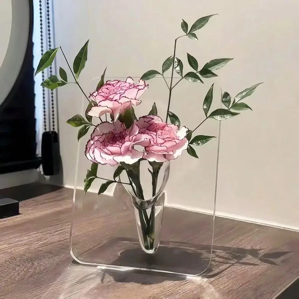Acrylic Frame Vase Clear Modern Flower Display Art Decor Living Room Home Decoration Desktop Bookshelf Decoration Flower Vase