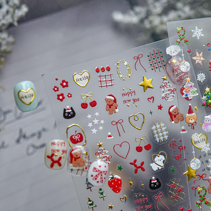 1Sheet Snowflake Penguin Sticker For Nails Cute Crystal Ball Lace Red Hat Star Bow Christmas Tree Nail Art Stickers Decoration