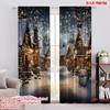 2Pcs 2D Flat printingChristmas Village Curtains Christmas Rustic House Winter Snowy Christmas Suitable For Bedroom Living Room