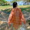 Summer Beach Thin Plaid Shirt Women Loose Breathable Sun Protection Blouse Woman Long Sleeve Chiffon Shirts Female