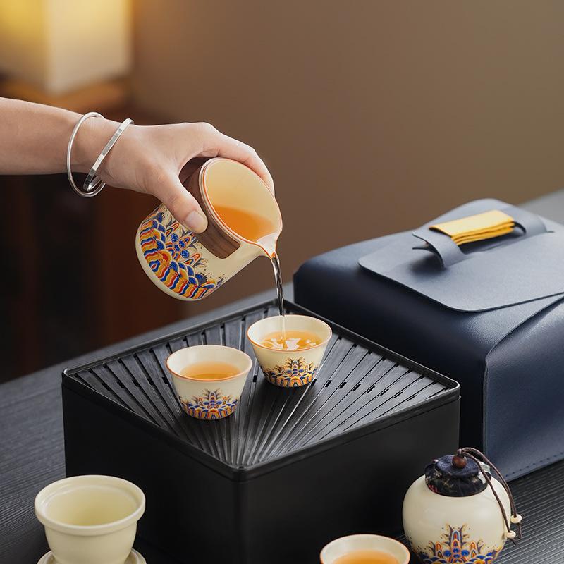 Huang Ru Kiln Portable Kuaike One Pot Three Cups Wave Travel Tea Set Office Car Tea Set