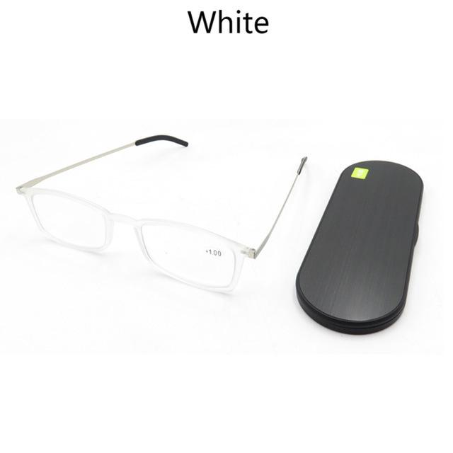 

Thin Anti-blue Ray Reading Glasses Portable Square Tr90 Spectacles Eyeglasses With Phone Magnetic Case Eyewear Frame Men Women+2 +350 белый