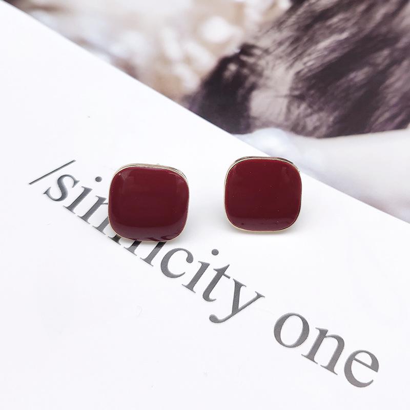 Geometric Green Retro Korean Square Earrings for Women