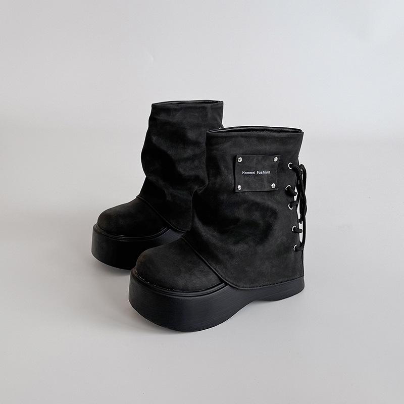 Retro Bak Snøring Skinny Tykke Støvletter Høst og Vinter Allsidige Bukse-Støvletter Dame Martin Støvletter Ridestøvletter