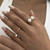2Pcs Stainless Steel Imitation Pearl Rings For Women French Retro Double Pearl Open Finger Ring Party Minimalist Jewelry Gift