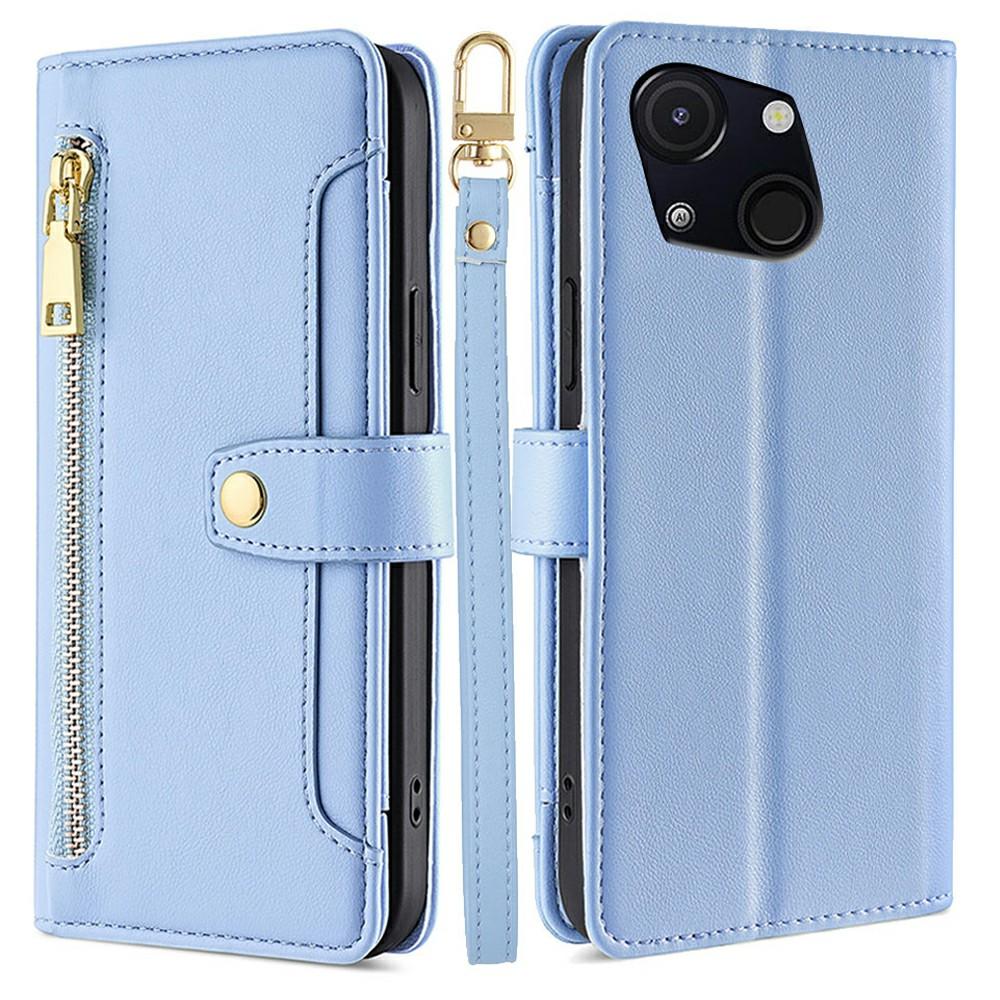 For Itel A50C Leather Case Zipper Pocket Wallet Phone Cover with 2 Straps