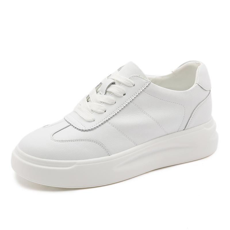 2025 Autumn New Thick-soled Little White Shoes Women's Muffin Board Shoes Versatile Leather Breathable Heightening Shoes Casual Sports Shoes