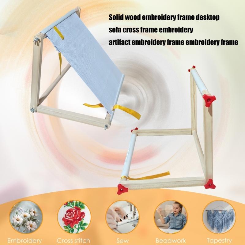 Adjustable Crosses Stitching Stand For Sofa Table Portable Embroidery Frame With Wood Base