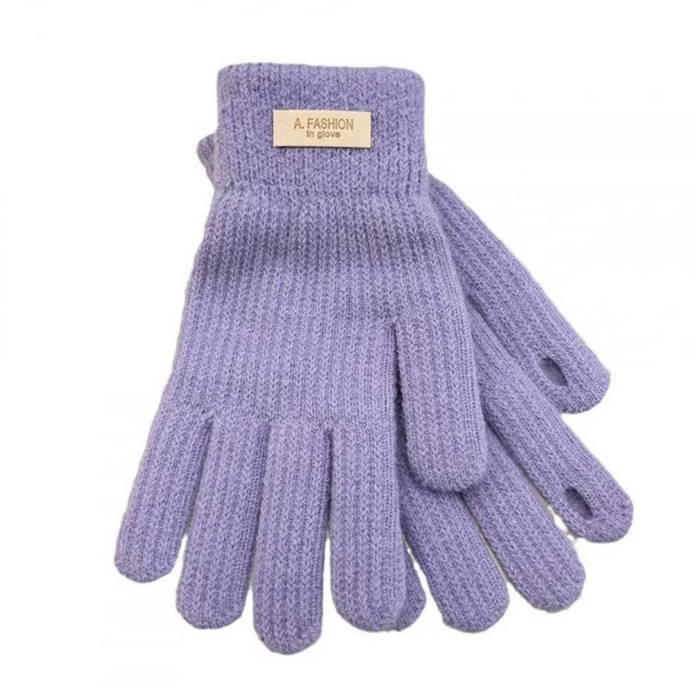 Women's Winter Knitted Gloves - Thickened Fleece-Lined Candy-Colored Touchscreen-Enabled Fingerless & Five-Finger for Cycling