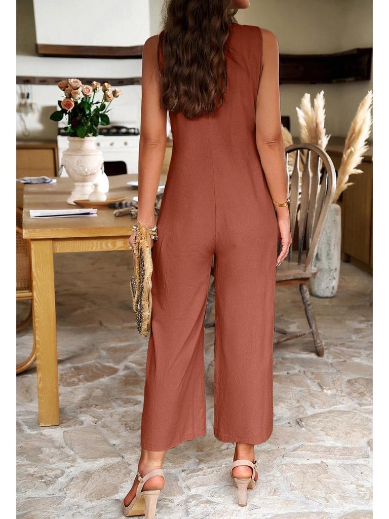 Di Yun Women's Elegant Solid Color Button Jumpsuit - Spring/Summer 2024 Collection