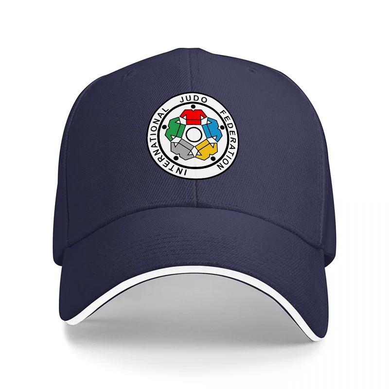 Judo Federation Logo Baseball Cap Black Adjustable Hat with Colorful Emblem Design for Martial Arts Enthusiasts and Sports Fans