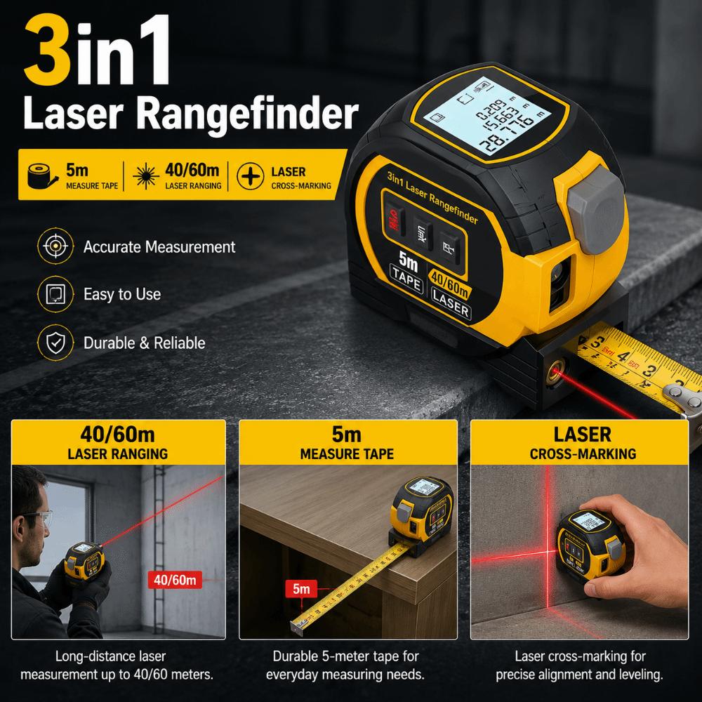 High Precision Digital Tape Measure Tool 3 In 1 Laser Rangefinder Measuring Tape Measurement