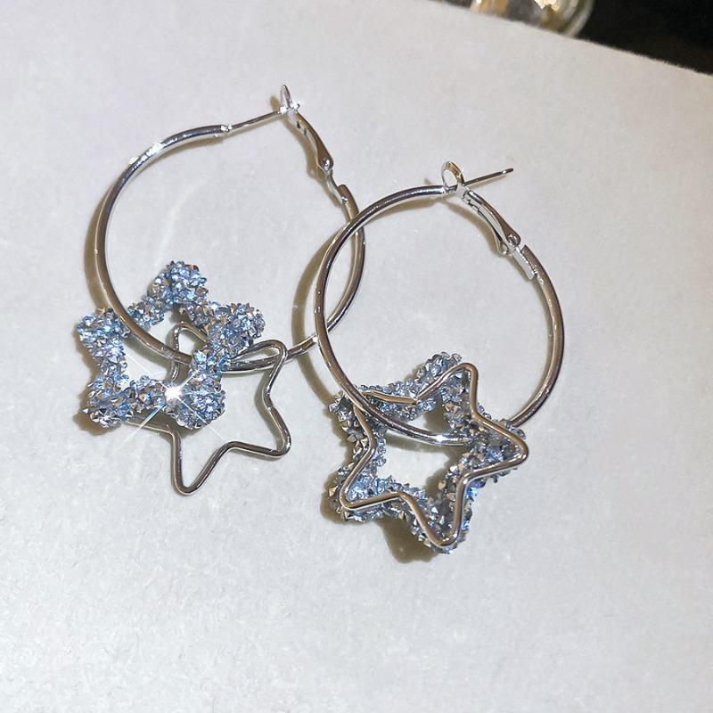 Silver needle resin star pendant, round earrings, fashionable and simple European and American style earrings, new versatile earrings for women