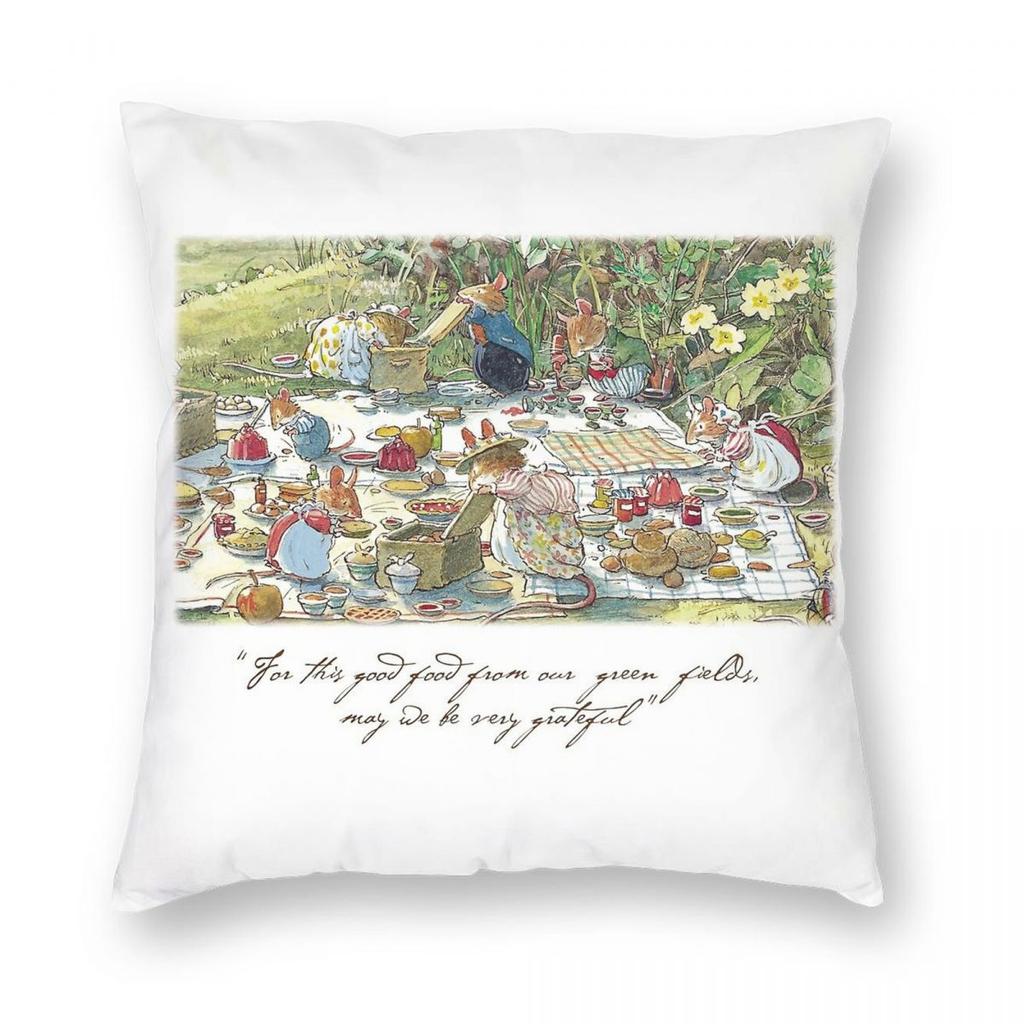 Rabbit Picnic Time Square Pillowcase Polyester Linen Velvet Pattern Zip Decorative Pillow Case Home Cushion Cover