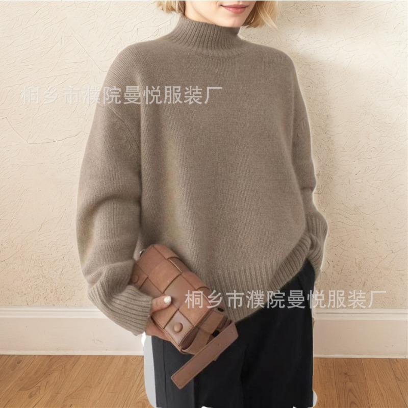 

Осенне-зимний утолщенный трикотажный пуловер с полувысоким воротником, свободный и универсальный, в ленивом стиле, базовая рубашка, верхняя одежда, женский XL