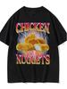 Lässiges Hähnchenblock Retro-Muster T-Shirt - Retro Fast Food Flammen T-Shirt mit Hähnchenblock Text - Tägliches Freizeitshirt - Herren...