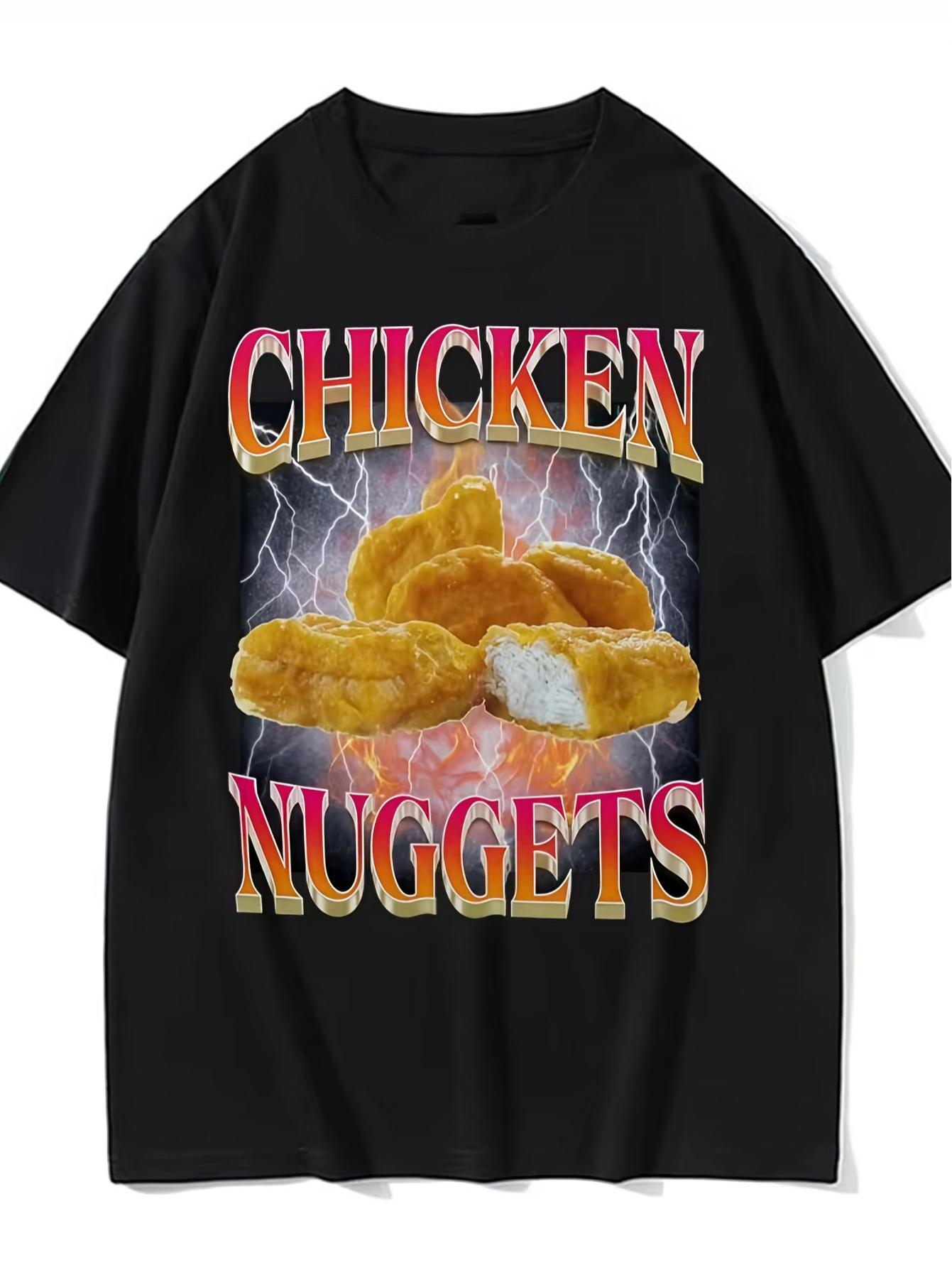 

Fun Chicken Block Retro Pattern T-shirt - Retro Fast Food Flame T-shirt with Chicken Block Text - Daily Casual Shirt - Men s ... S разноцветный