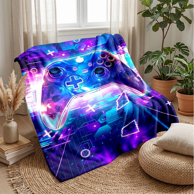 Neon Game Controller Theme blanket Lightweight Warm Flannel Blanket Decorative Throw Blanket for Home Decoration