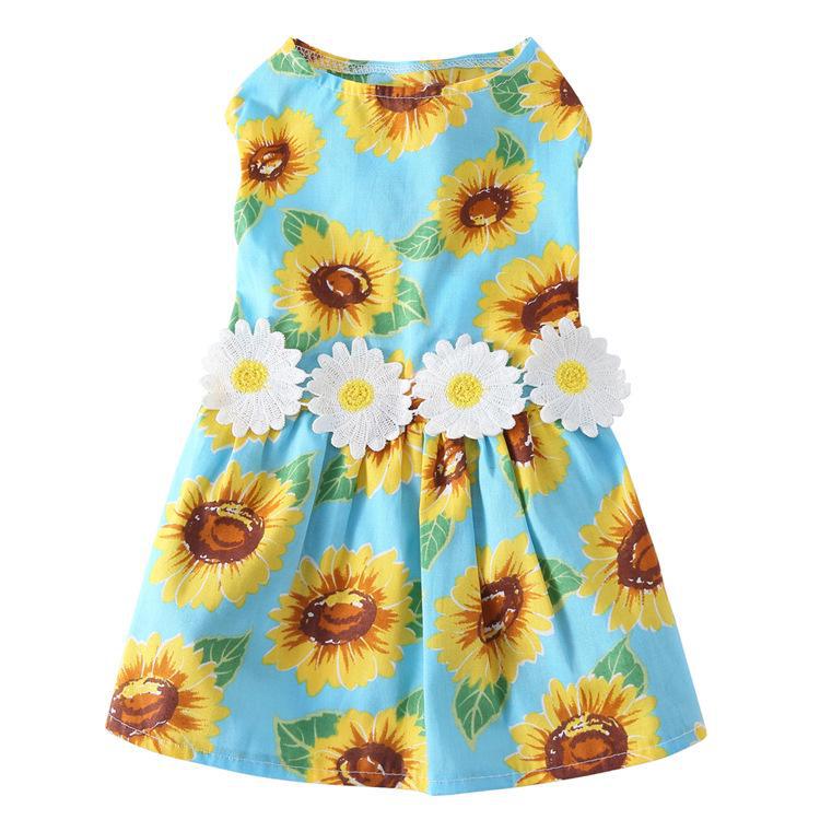 Summer Floral Mesh Dog Dress - Sunflower Skirt for Pets