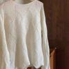 Womens White Knit Sweater Raccoon Wool Blend Hollow Out Loose Fit Long Sleeve Top Early Fall