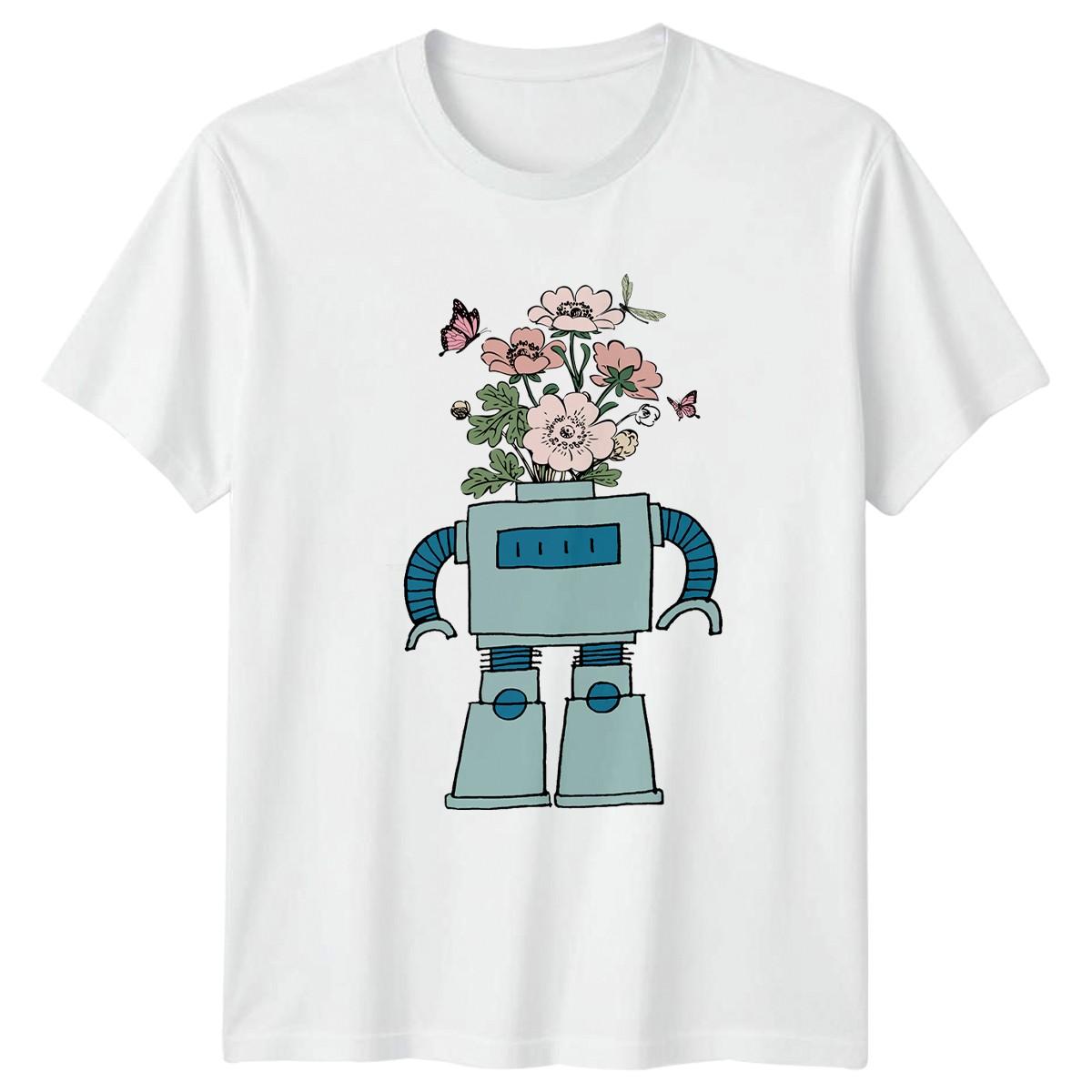 Floral Robot Botanical T-Shirt Unisex Nature Gift For Him And Her S