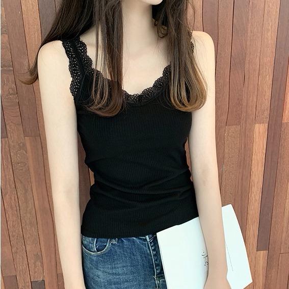 Women's Slim-Fit Lace Splicing Backless V-Neck Camisole