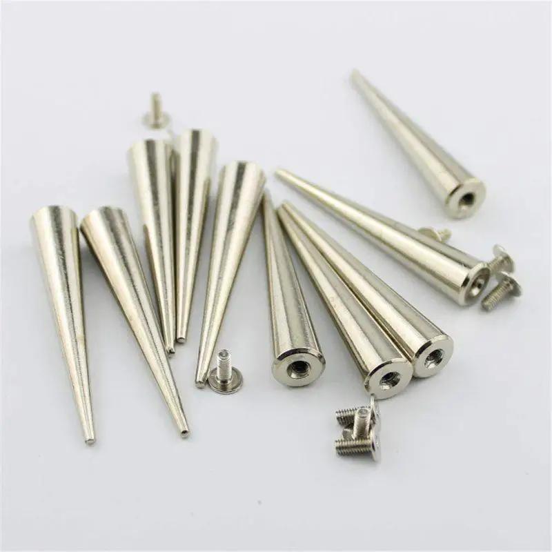 10 pz/set 55 MILLIMETRI Solido Punk Proiettile Grandi Spikes Rivetti In Pelle di Metallo FAI DA TE Argento Vite sul Cono Borchie per Vestiti Cosplay
