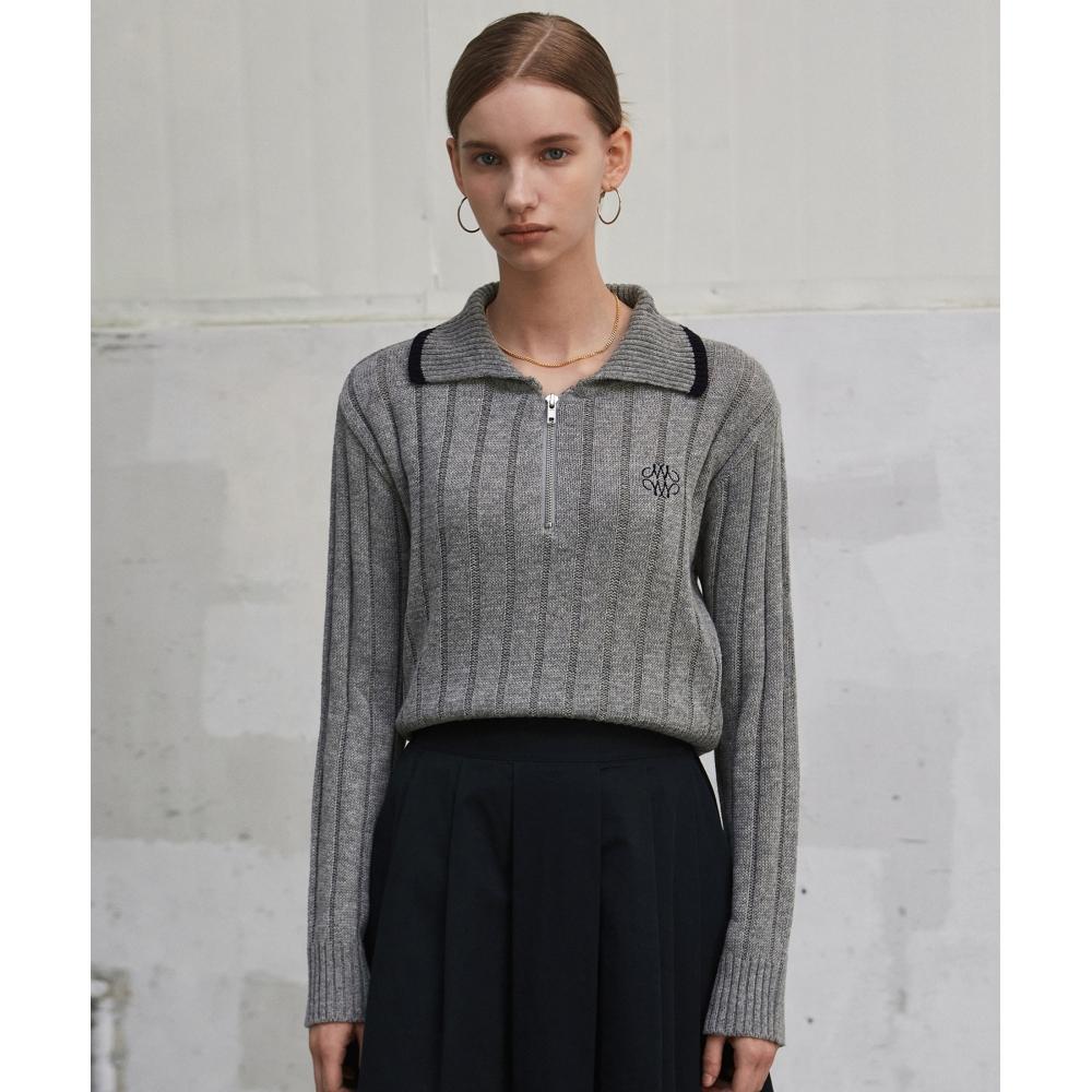 

NICKNICOLE NICOLE RIBBED HALF ZIP UP KNITGRAY
